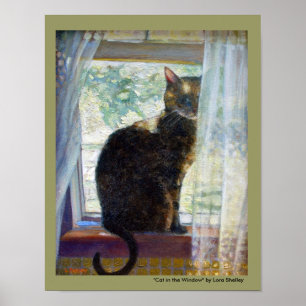 Kat in het raam door Lora Shelley Poster