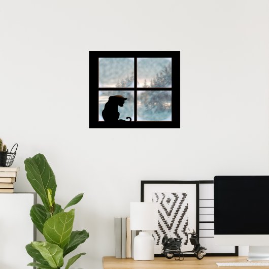 kat in het raam poster (Thuiskantoor)