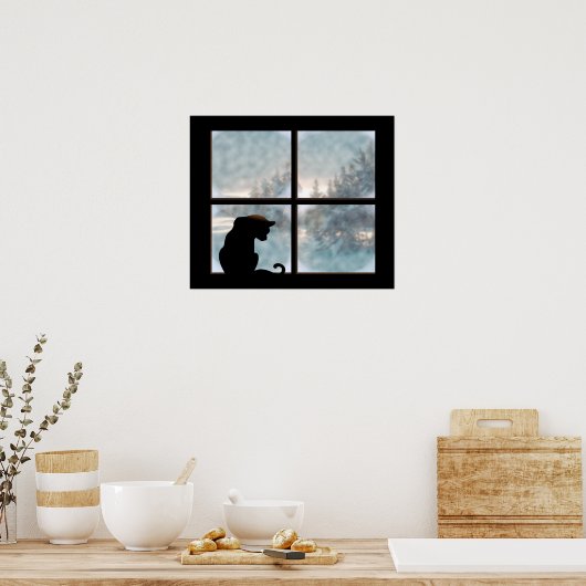 kat in het raam poster (Keuken)