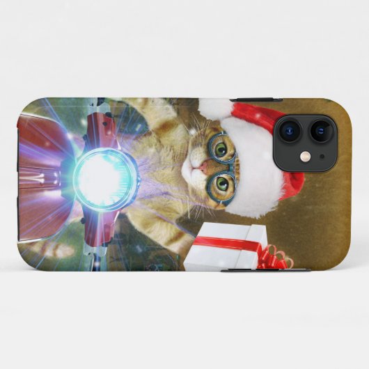 Kat in het Santa Claus-pet biedt kerstcadeau Case-Mate iPhone Case (Achterkant (horizontaal))