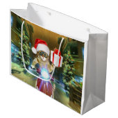 Kat in het Santa Claus-pet biedt kerstcadeau Groot Cadeauzakje (Voorkant Gekanteld)
