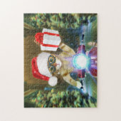 Kat in het Santa Claus-pet biedt kerstcadeau Legpuzzel (Verticaal)