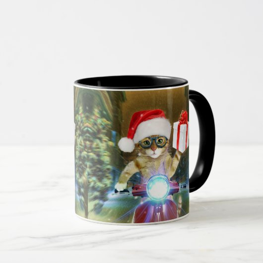 Kat in het Santa Claus-pet biedt kerstcadeau Mok (Voorkant rechts)