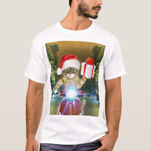 Kat in het Santa Claus-pet biedt kerstcadeau T-shirt