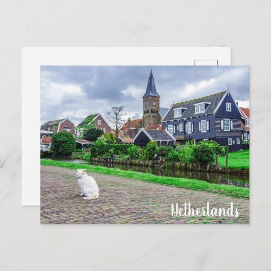 Kat in het traditionele vissersdorp briefkaart (Voorkant / Achterkant)