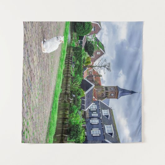 Kat in het traditionele vissersdorp wandkleed (Voorkant (horizontaal))