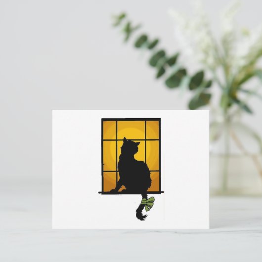 Kat in het venster briefkaart (Staand voorkant)