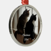 Kat in het Venster Metalen Ornament (Rechts)