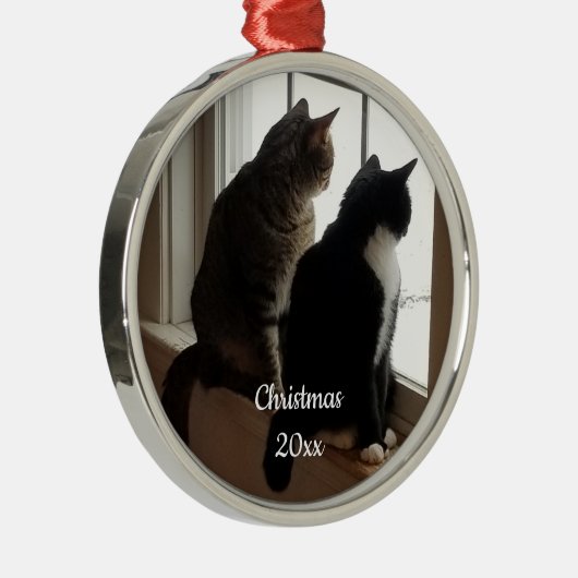 Kat in het Venster Metalen Ornament (Rechts)