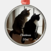 Kat in het Venster Metalen Ornament (Voorkant)