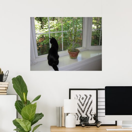 Kat in het Venster Poster (Thuiskantoor)