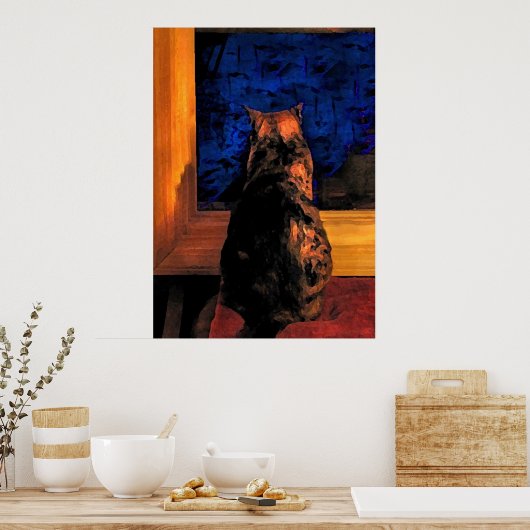 Kat in het venster poster (Keuken)