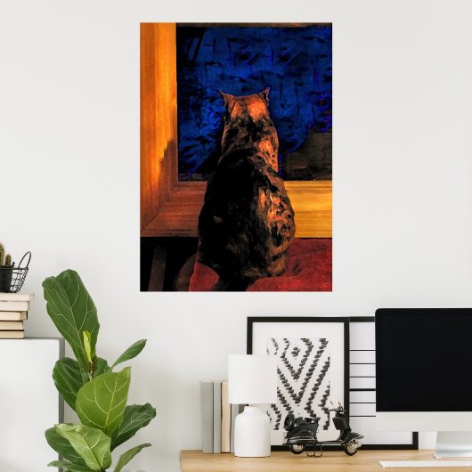 Kat in het venster poster (Thuiskantoor)
