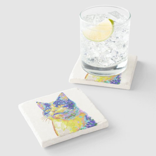 Kat in het zonlicht Button Stenen Onderzetter (Zijkant)