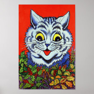 Kat in Holly, Louis Wain Poster