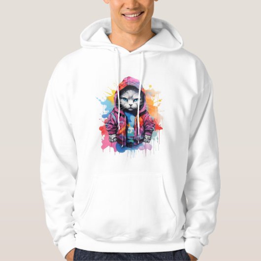 Kat in Hoodie Kleurrijke Graffiti (Voorkant)