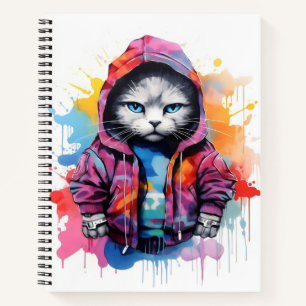 Kat in Hoodie Kleurrijke Graffiti Notitieboek