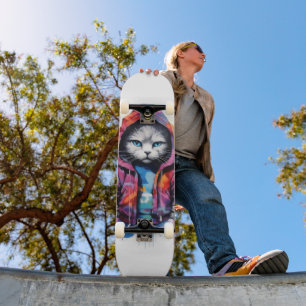 Kat in Hoodie Kleurrijke Graffiti Persoonlijk Skateboard