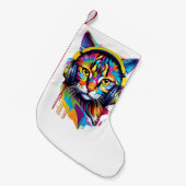 Kat in hoofdtelefoon kleine kerstsok (Voorkant (Hangend))