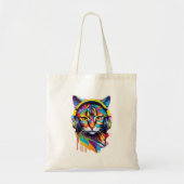 Kat in hoofdtelefoon tote bag (Voorkant)