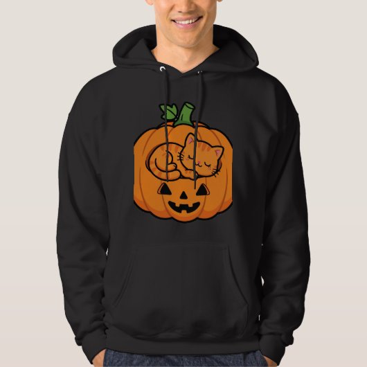 Kat in Jack O Lantern Halloween Hoodie (Voorkant)