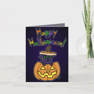 Kat in Jack-o'-Lantern Halloween Kaart