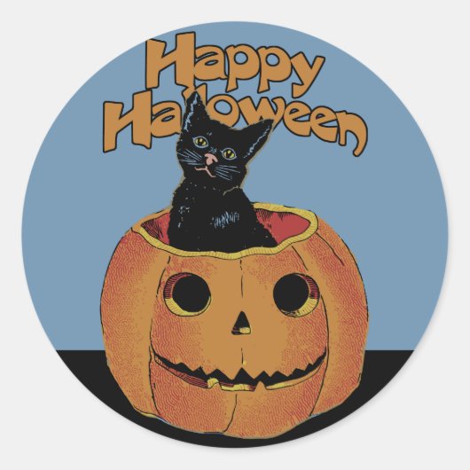 kat in Jack'o'Lantern Ronde Sticker (Voorkant)