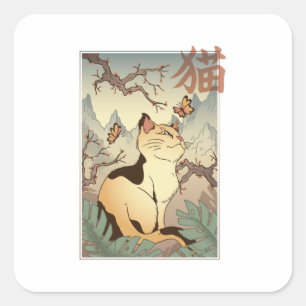 Kat in Japanse Stijl Vierkante Sticker