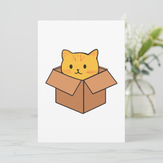 Kat in kartonnen doos bedankkaart (Staand voorkant)