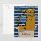 Kat in kartonnen doos Cartoon Tekening Briefkaart (Voorkant / Achterkant)