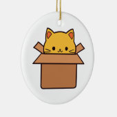 Kat in kartonnen doos keramisch ornament (Rechts)