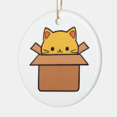 Kat in kartonnen doos keramisch ornament (Links)