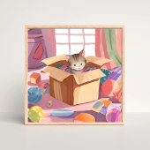 Kat in Kartonnen Doos | Kitten Watercolor Kat Poster
