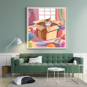 Kat in Kartonnen Doos | Kitten Watercolor Kat Poster