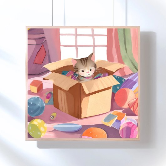 Kat in Kartonnen Doos | Kitten Watercolor Kat Poster