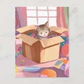 Kat in Kartonnen Doos | Kitten Waterverf Kat Briefkaart (Voorkant)