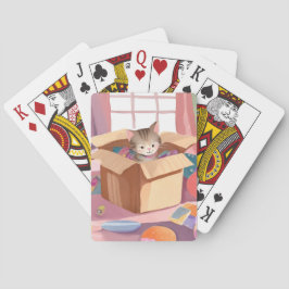 Kat in Kartonnen Doos | Kitten Waterverf Kat Pokerkaarten