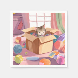 Kat in Kartonnen Doos | Kitten Waterverf Kat Servet