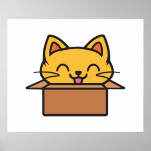 Kat in kartonnen doos poster