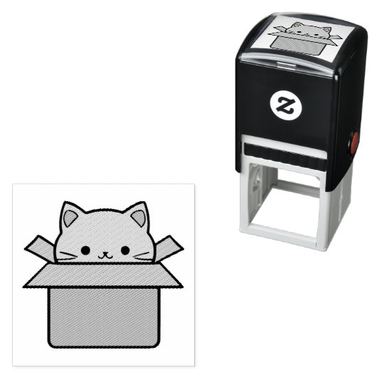 Kat in kartonnen doos  zelfinktende stempel (In situ)