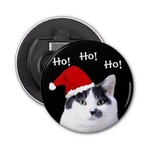 Kat in Kerstmis in Santa Hat Button Flesopener