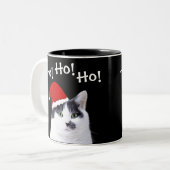Kat in Kerstmis in Santa Hat Tweekleurige Koffiemok (Voorkant links)