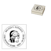 Kat in kerstmuts Rond adres Rubberstempel (Gestempeld)