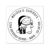 Kat in kerstmuts Rond Adres Zelfinktende Stempel (Design)