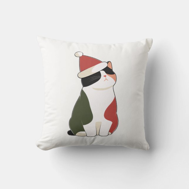 Kat in kerstmuts – Schattige vakantie-illustratie Kussen (Voorkant)