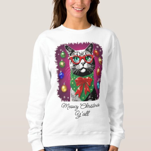 Kat in kerstverlichting, grappige meowy kerst trui (Voorkant)