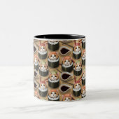 Kat in Kimbap schattig smakelijk ontwerp Tweekleurige Koffiemok (Center)