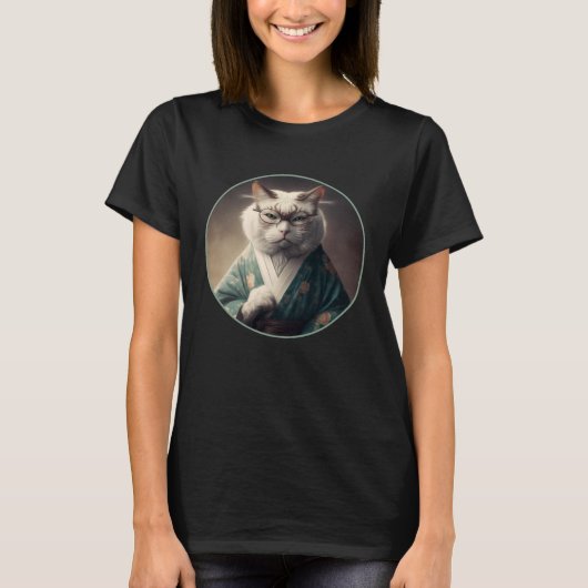 Kat in Kimono Karate Japans T-shirt (Voorkant)