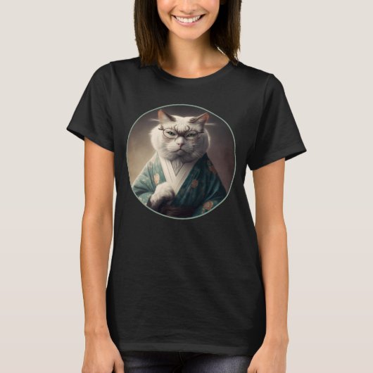 Kat in Kimono Karate Japans T-shirt (Voorkant)