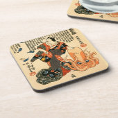 Kat in Kimono, Octopus Kuniyoshi Japanse fijne kun Bier Onderzetter (Linkerzijde)